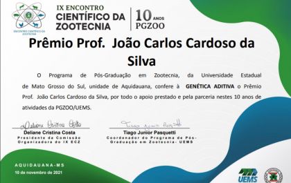 Genética Aditiva recebe Prêmio Professor João Carlos Cardoso da Silva